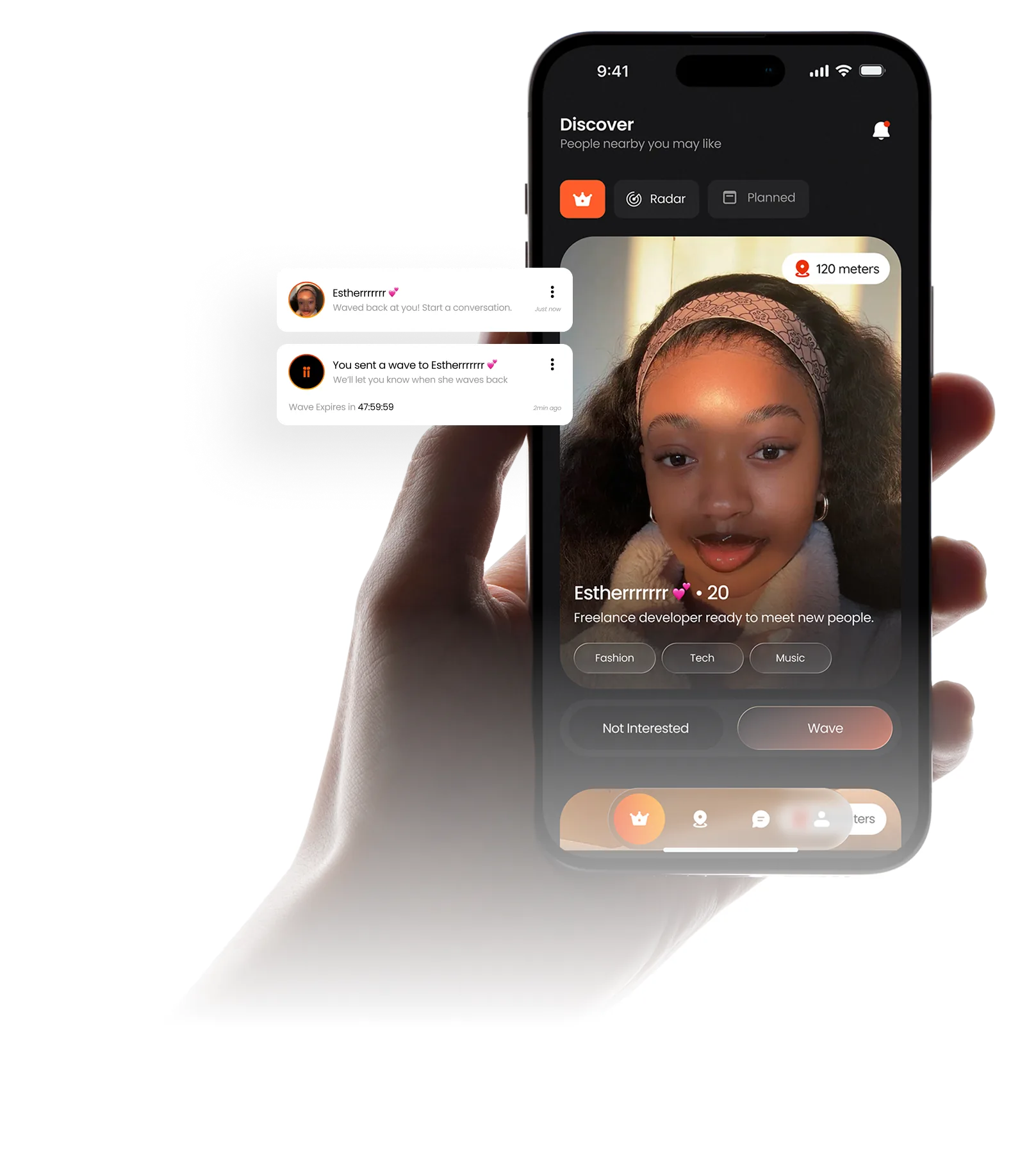 initiiator app shown on a phone with wave notifications