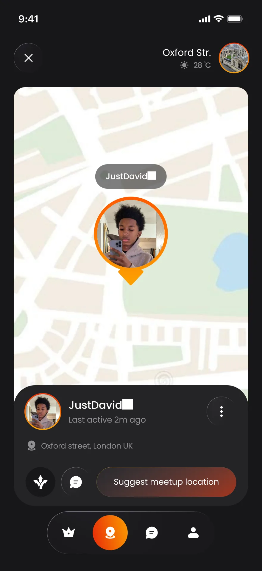 A shared map suggesting a public place to meet